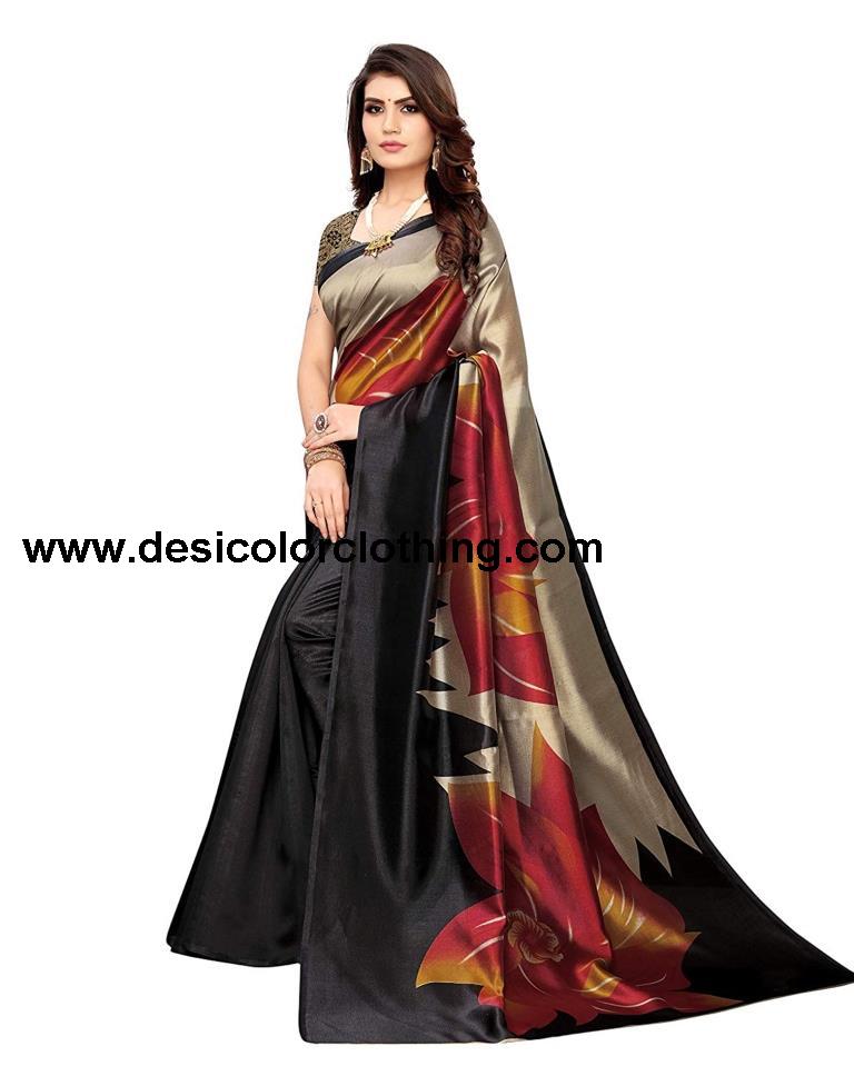 Black Coloured Poly Silk Printed Casual saree