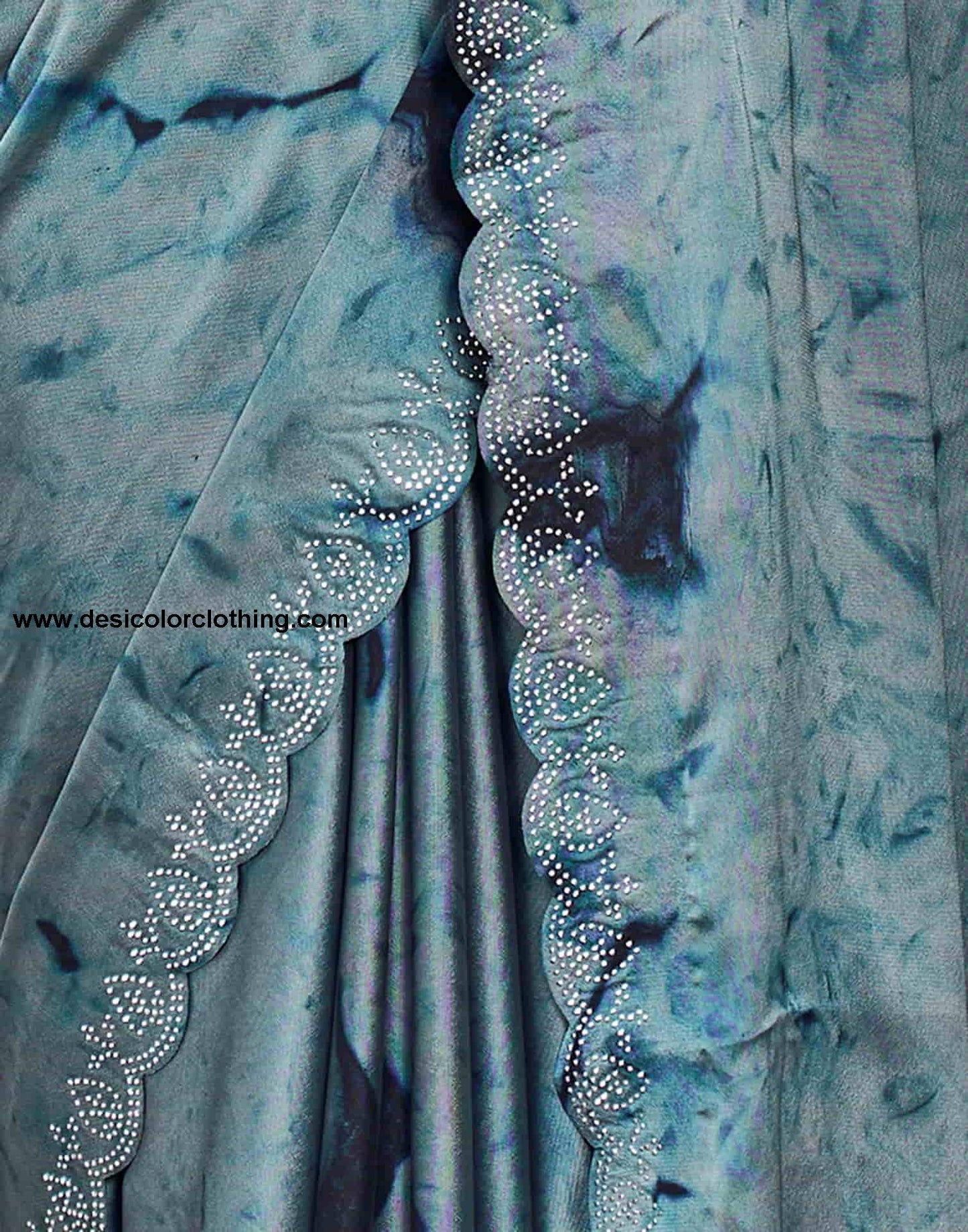 Blue Printed Georgette Stone Work Saree