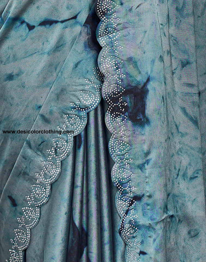 Blue Printed Georgette Stone Work Saree