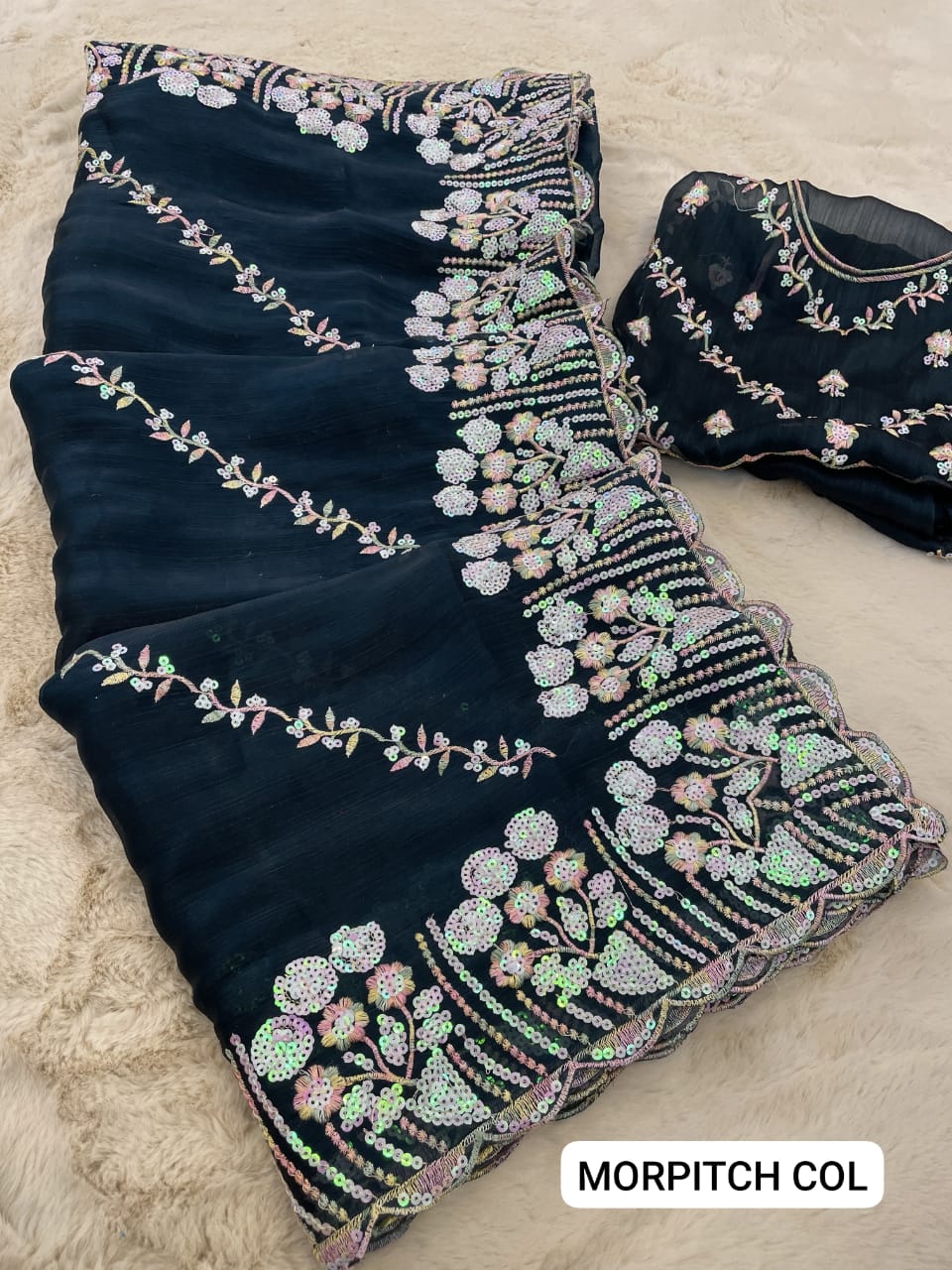 Product Image - Elegant Designer Saree with Georgette Fabric and Embroidery Work | Festive Wear