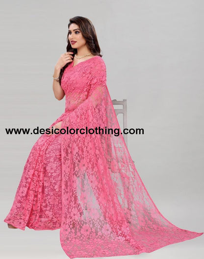 Baby Pink Coloured Russel Net Partywear saree