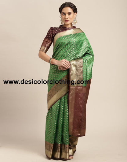 Parrot Green Silk Saree