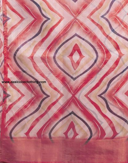 Rose Pink Cotton Printed Saree