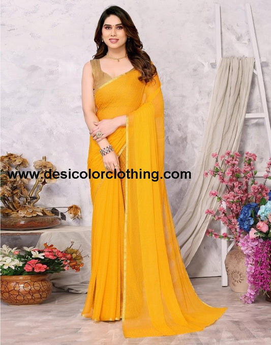 Turmeric Yellow Chiffon Plain Saree