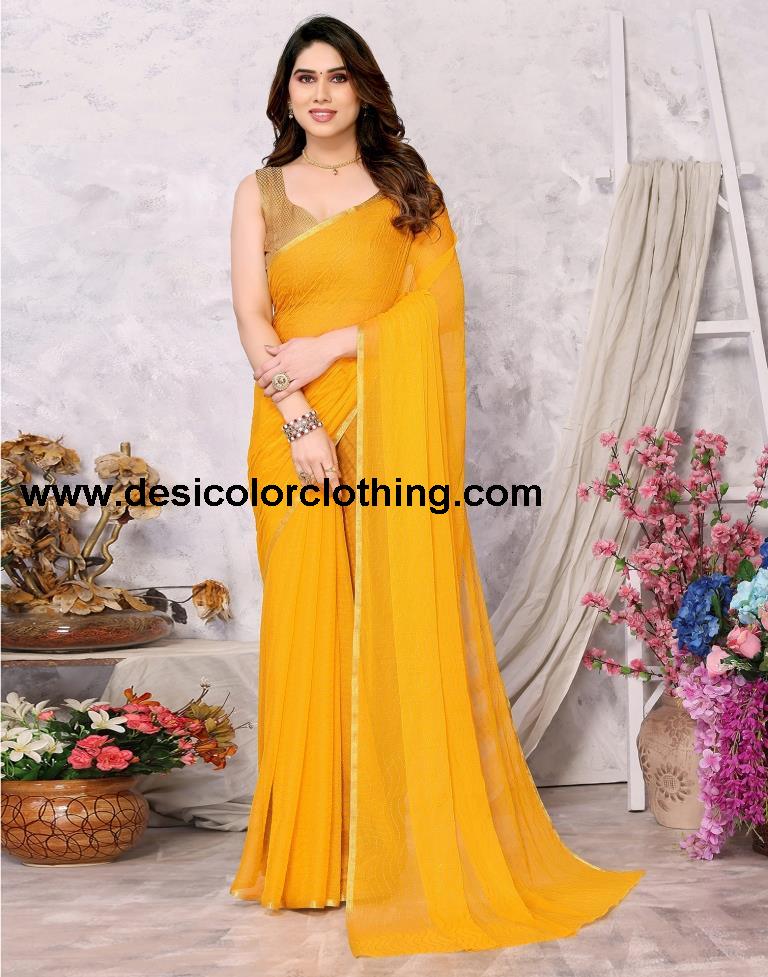 Turmeric Yellow Chiffon Plain Saree