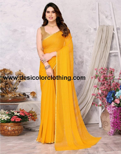 Turmeric Yellow Chiffon Plain Saree