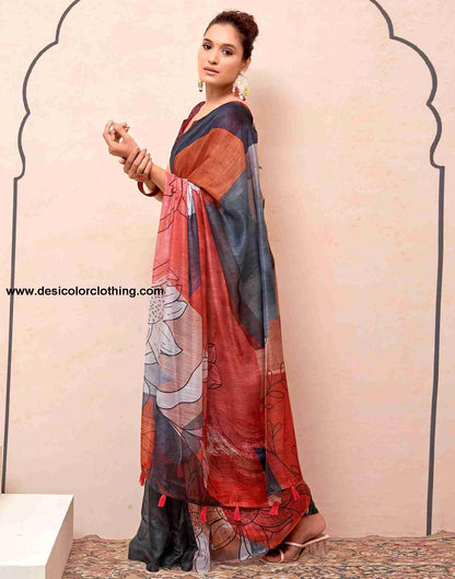 Red Cotton Printed Saree