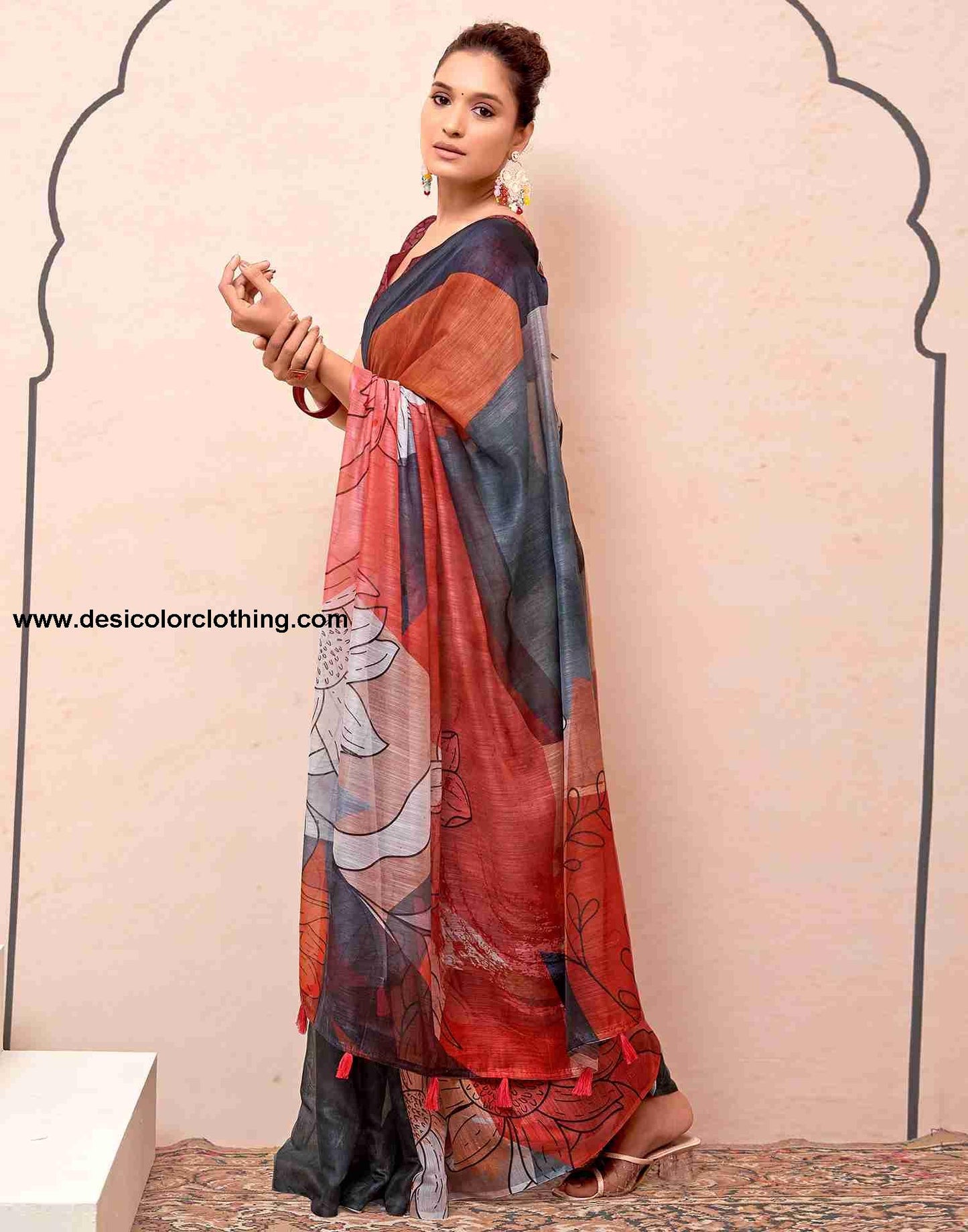 Red Cotton Printed Saree