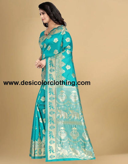 Turquoies Jacquard Banarasi Silk Saree