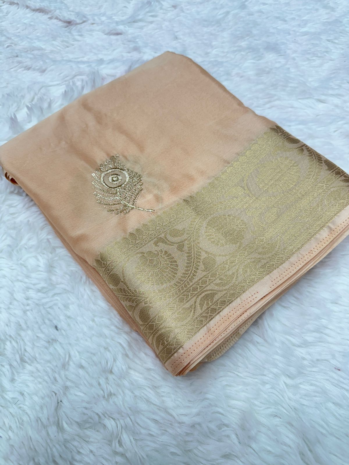 Product Image - Elegant Pure Chinnon Saree with Jacquard Zari Butta and Rich Pallu | Designer Festive Wear