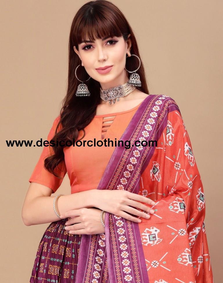 Wine Printed Lehenga Choli