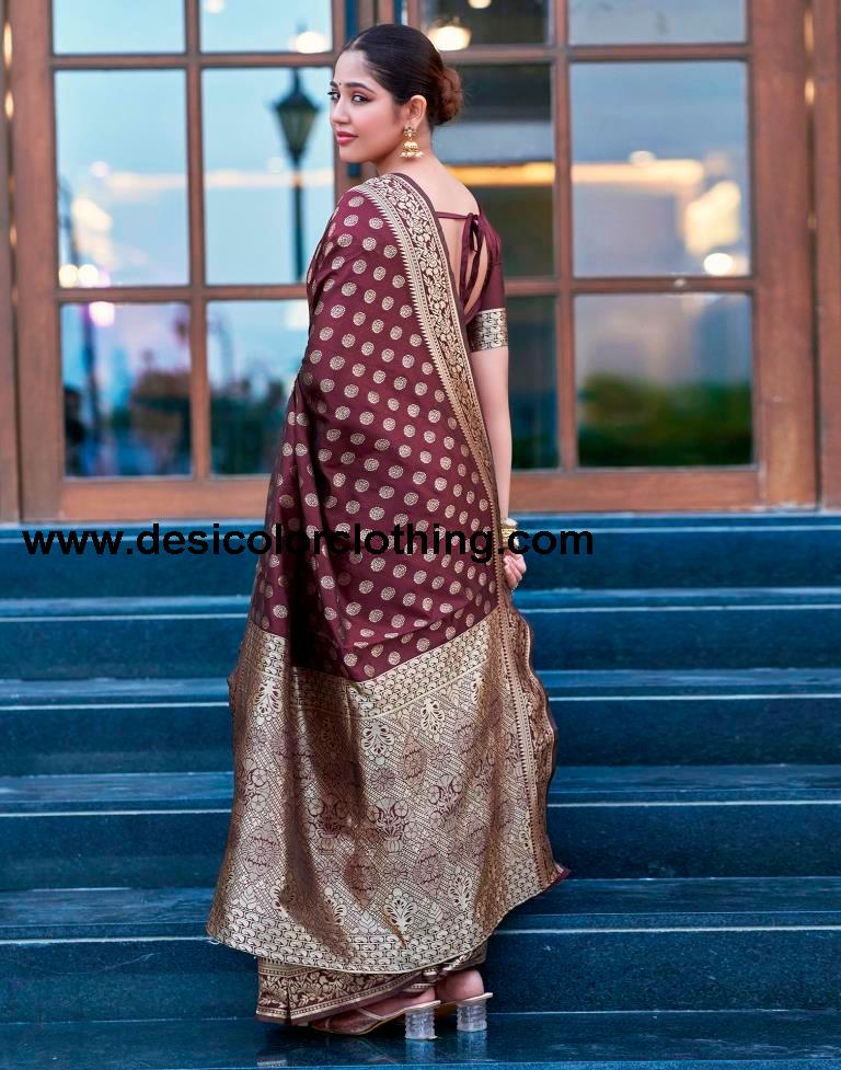 Dark Maroon Silk Weaving Saree