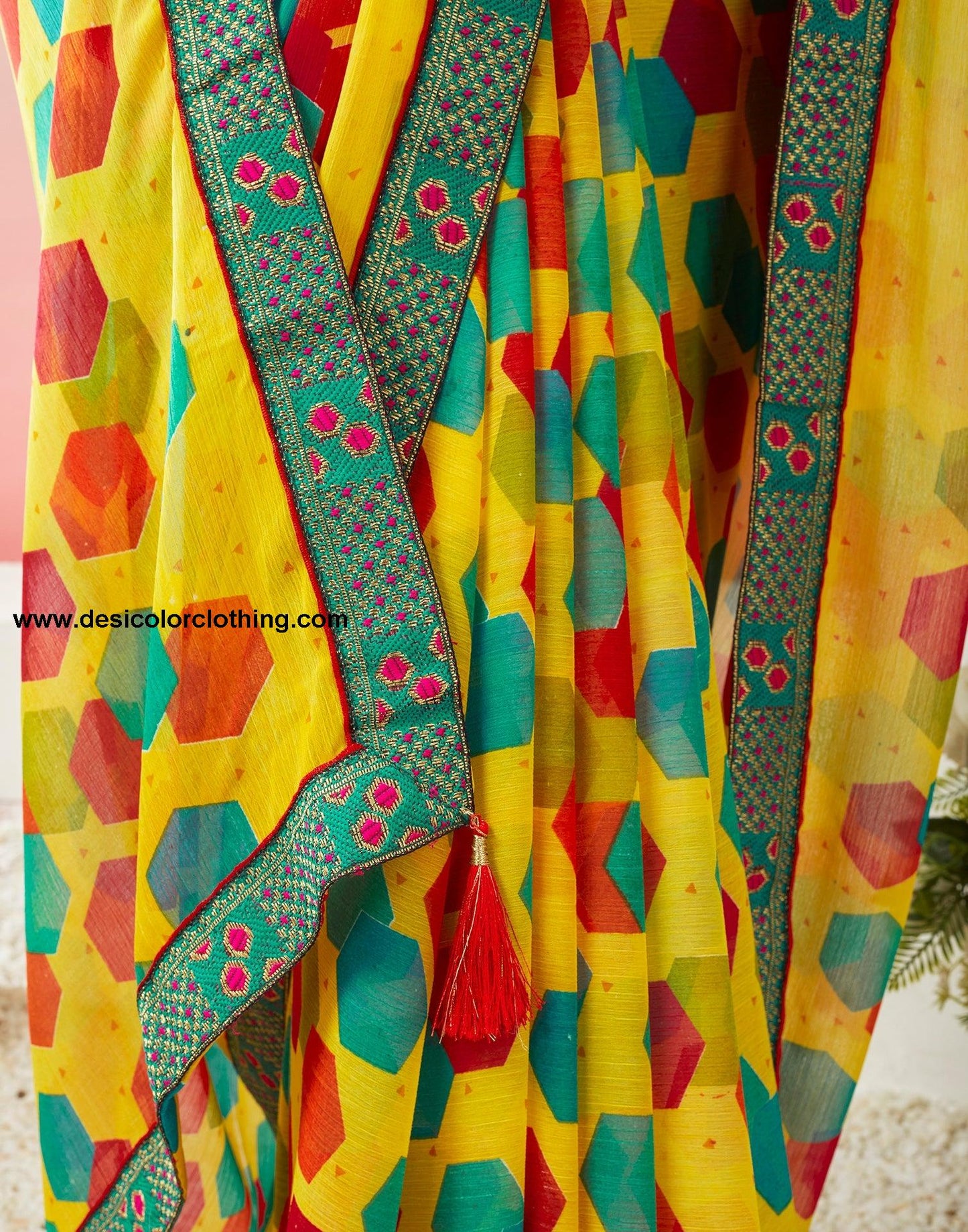 Yellow Chiffon Printed Saree
