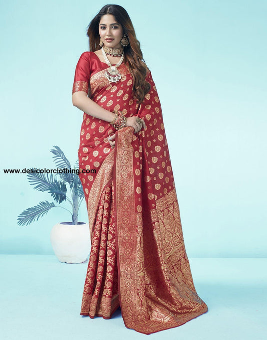 Red Jacquard Silk Saree