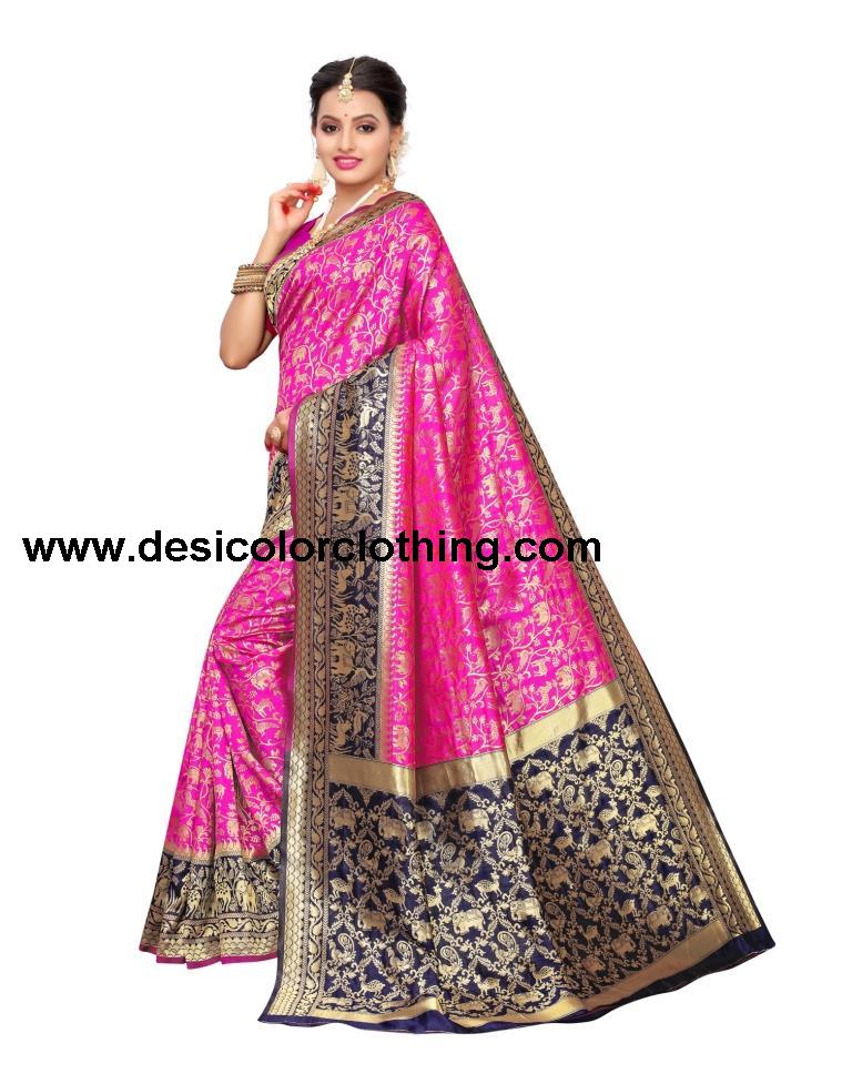 Pink Coloured Poly Silk Banarasi Jacquard Partywear saree