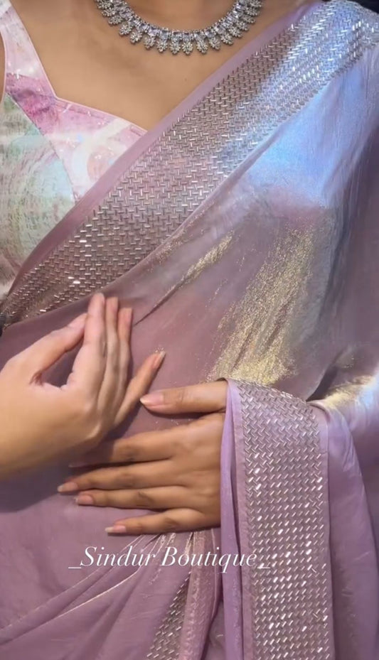 Product Image - Designer Hand Beads Work Saree - Pure Tissue Simari Soft Fendy Saree