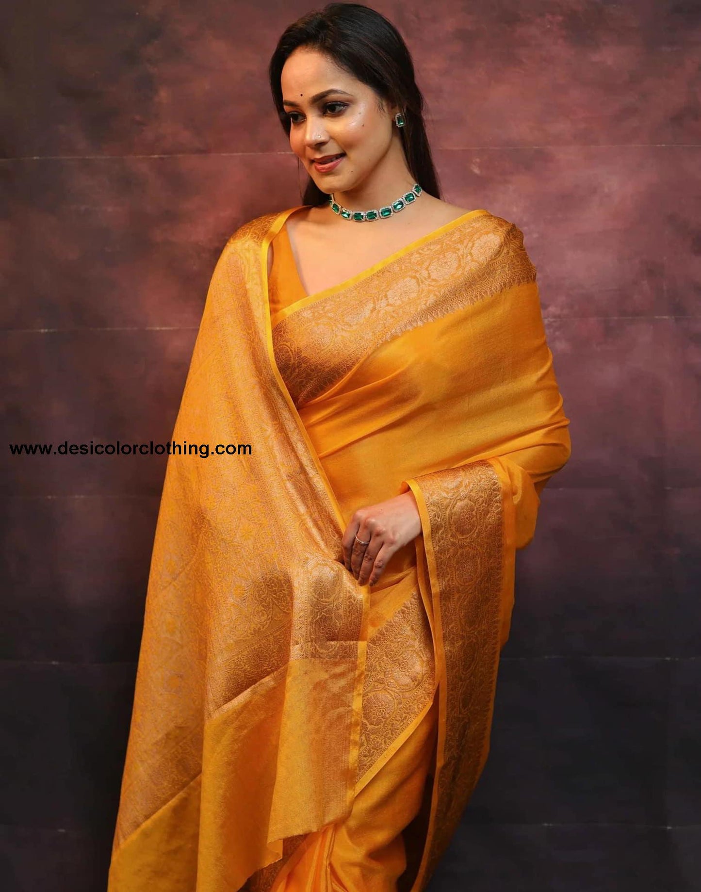 Yellow Banarasi Silk Woven Saree