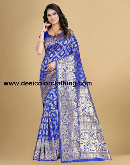 Blue Jacquard Banarasi Silk Saree