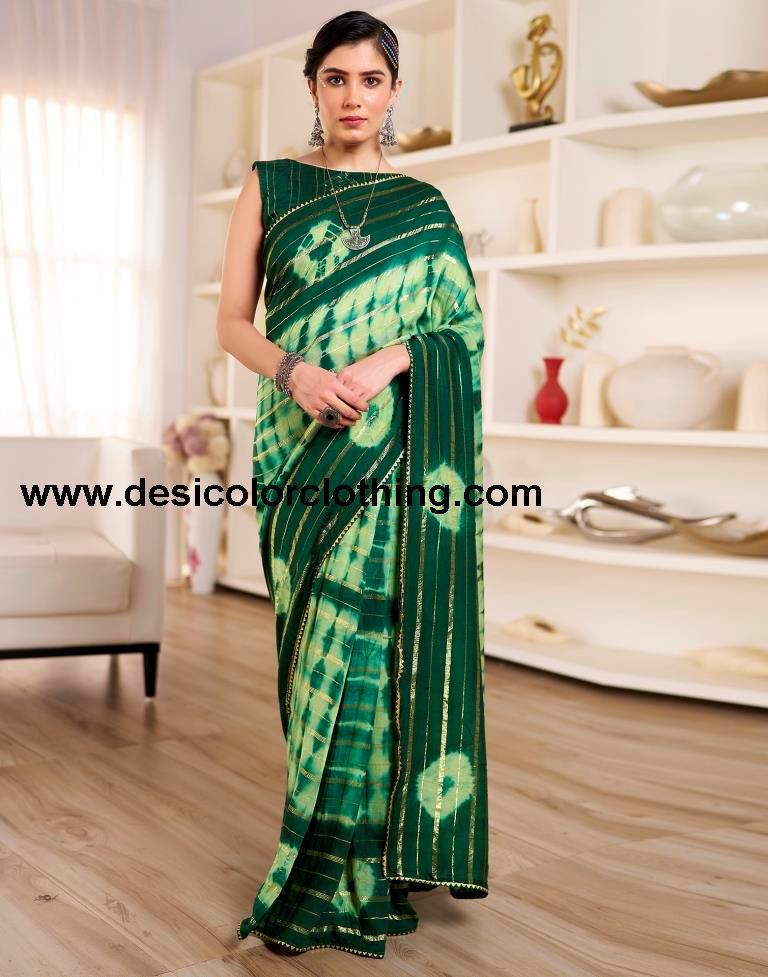 Pista Green Chanderi Printed Ready To Wear