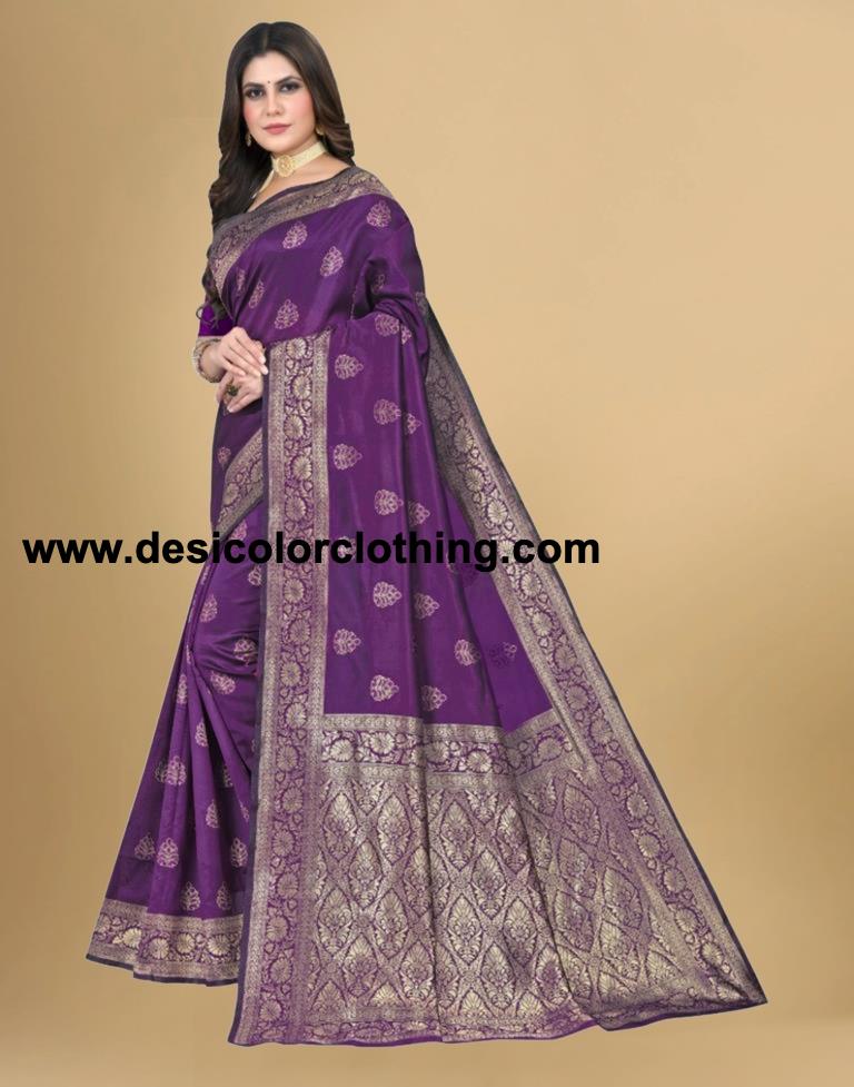 Purple Jacquard Banarasi Silk Saree