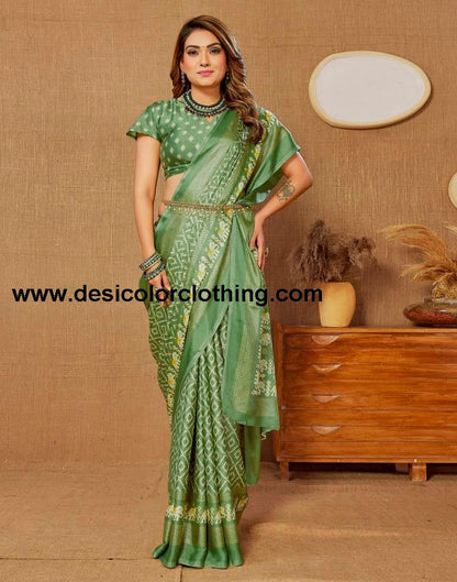 Pista Green Printed Saree