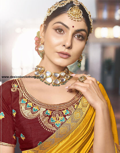 Turmeric Yellow Plain Banarasi Silk Saree