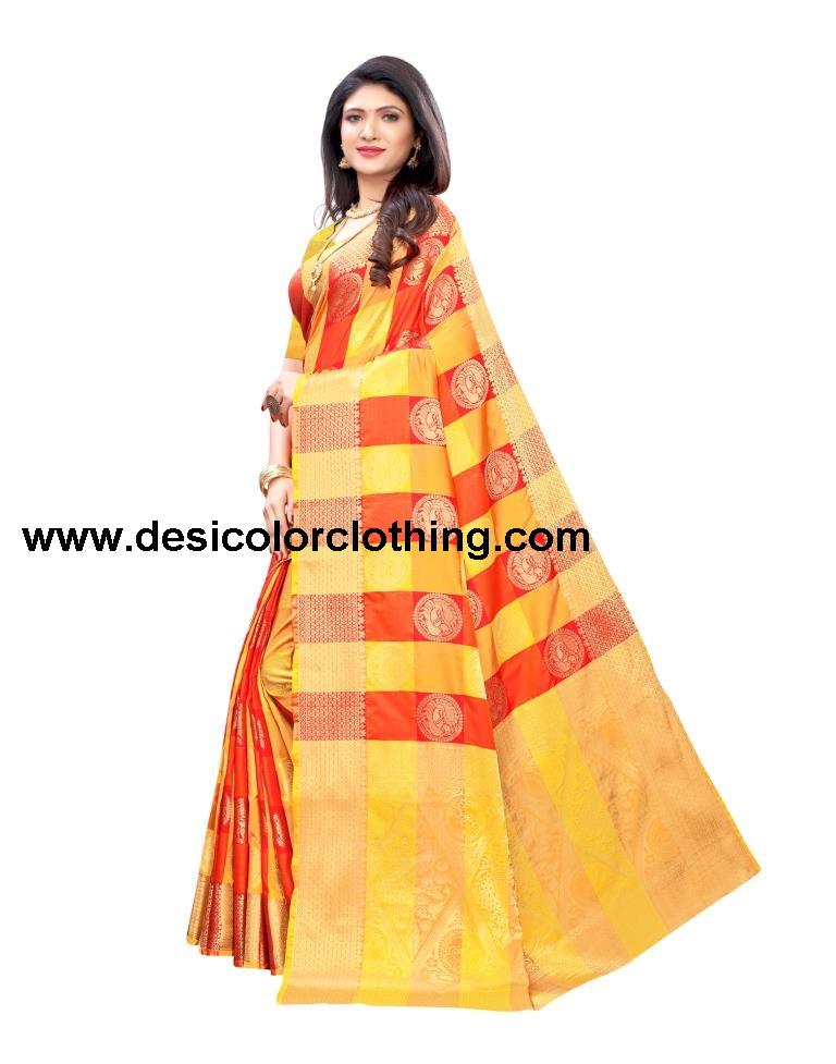 Yellow Coloured Poly Silk Jacquard Partywear saree | SLV1646S106