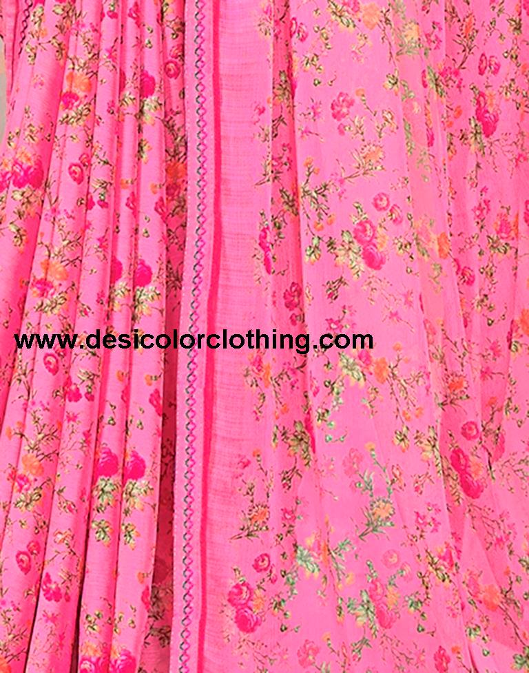 Pink Chiffon Printed Saree