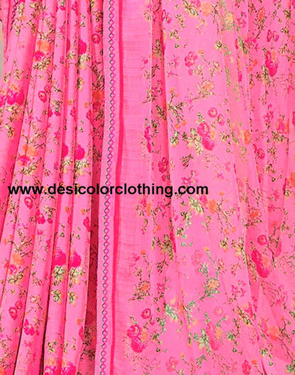Pink Chiffon Printed Saree