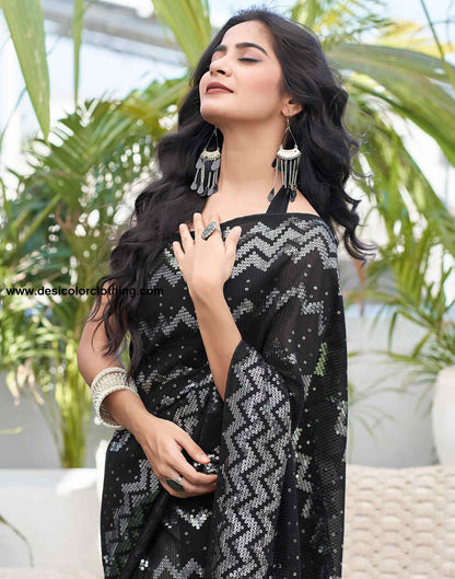Black Georgette Sequence Saree