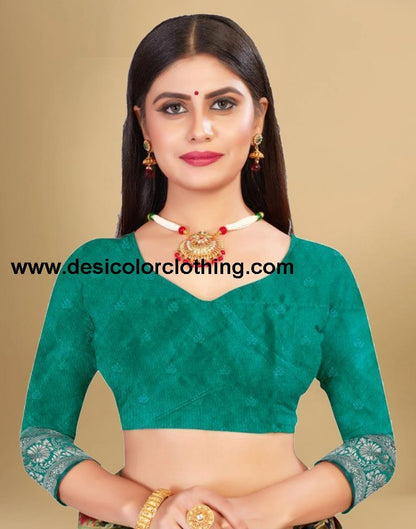 Rama Green Jacquard Banarasi Silk Saree