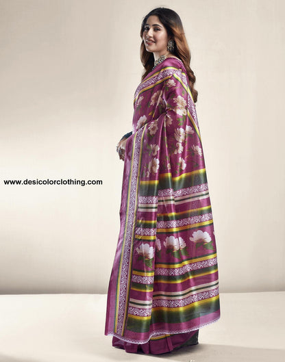 Raspberry Pink Floral Silk Saree