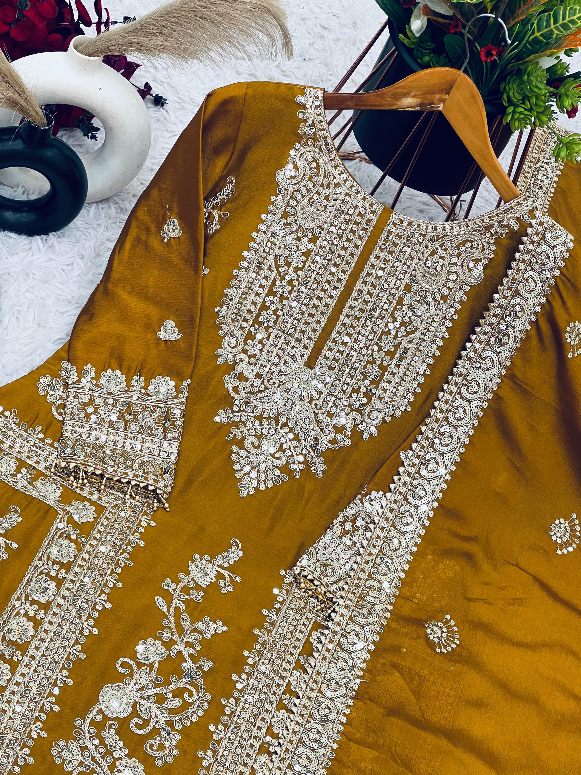 Product Image - Designer Georgette Wedding Saree - Pure Chinnon Silk with Heavy Embroidery