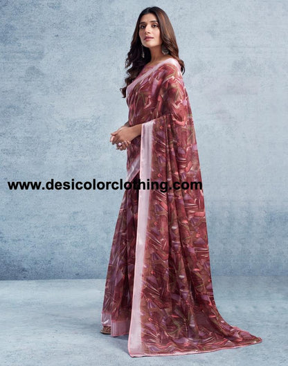 Wine Linen Printed  Saree