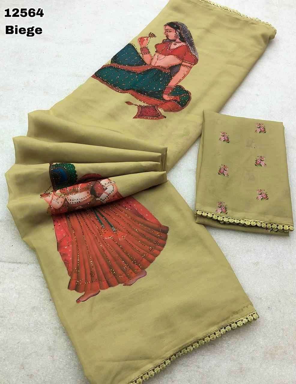 Product Image - Premium Designer Saree with Kalamkari Doll Print & Fancy Lace Border | Festive Wear