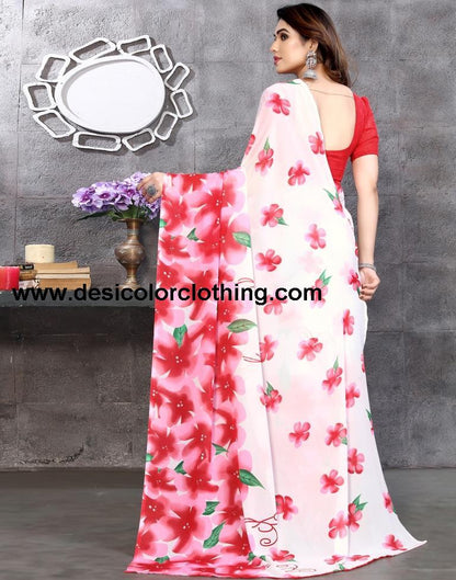 Red Georgette Floral Printed Saree