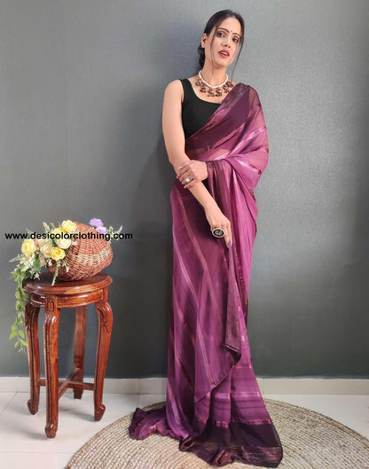 Purple Weaving Georgette Pre-draped Saree