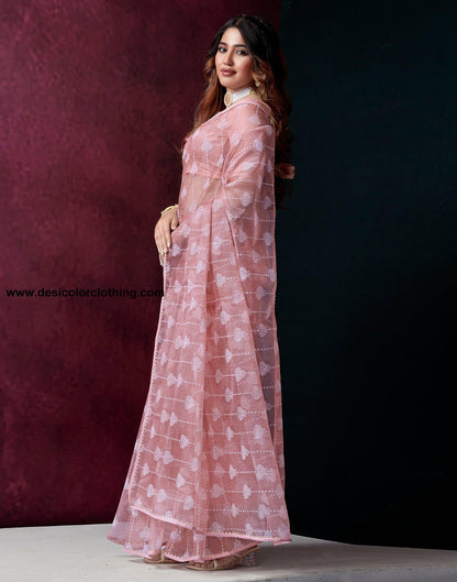Rose Pink Net Plain Saree