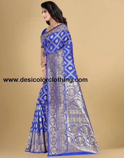 Blue Jacquard Banarasi Silk Saree