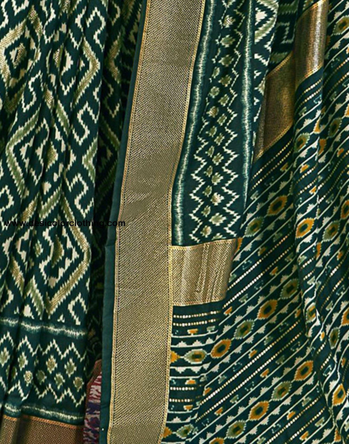 Bottle Green Printed Silk Saree