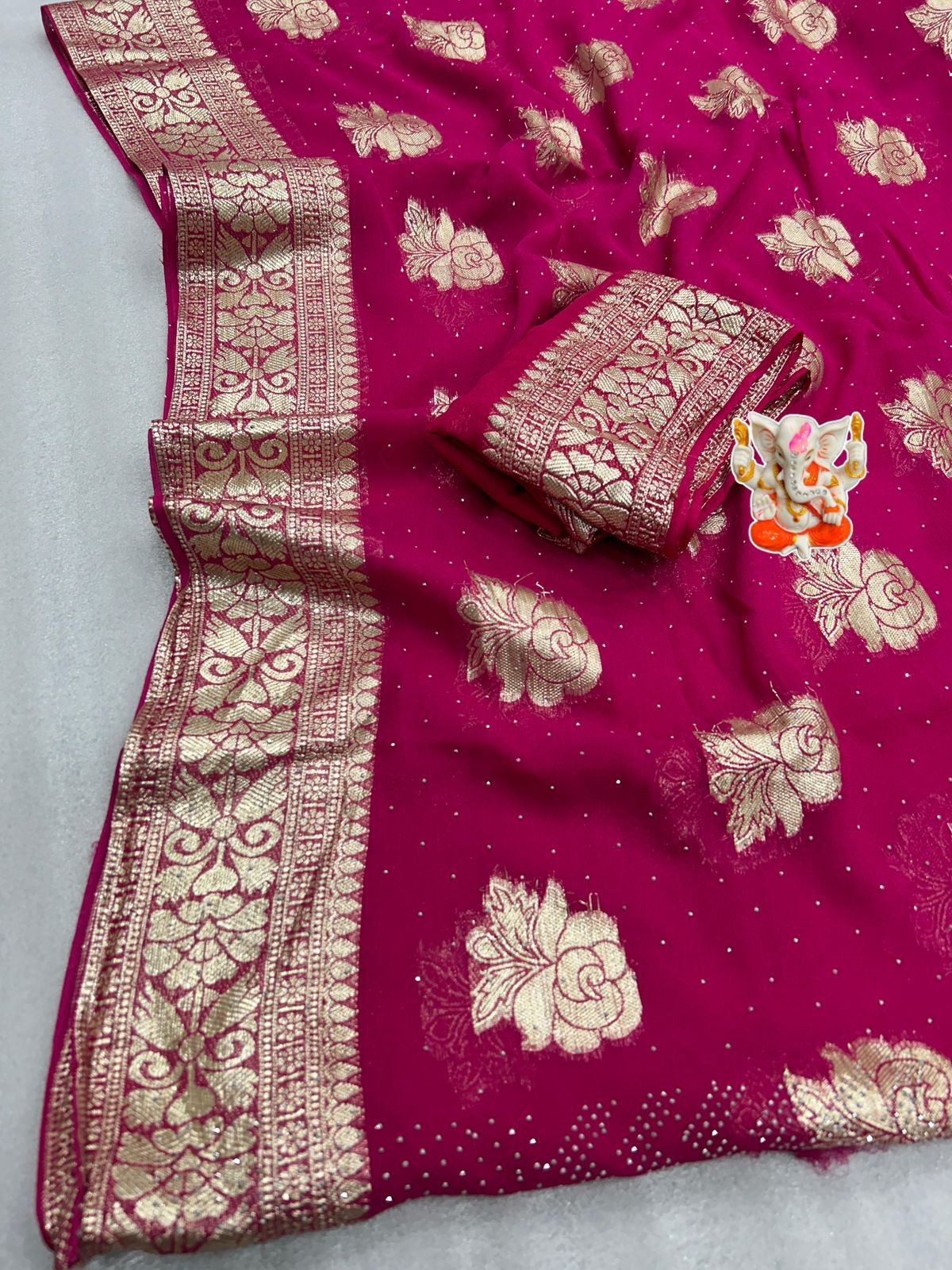 Product Image - Exquisite Blood Red Designer Saree with Viscose Zari Weaving and Diamond Work - Perfect Festive Wear