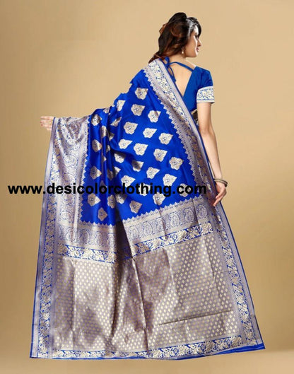 Blue Jacquard Banarasi Silk Saree