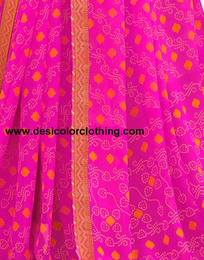 Rani Pink Chiffon Bandhani Saree