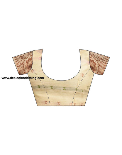 Cream Jacquard Linen Saree