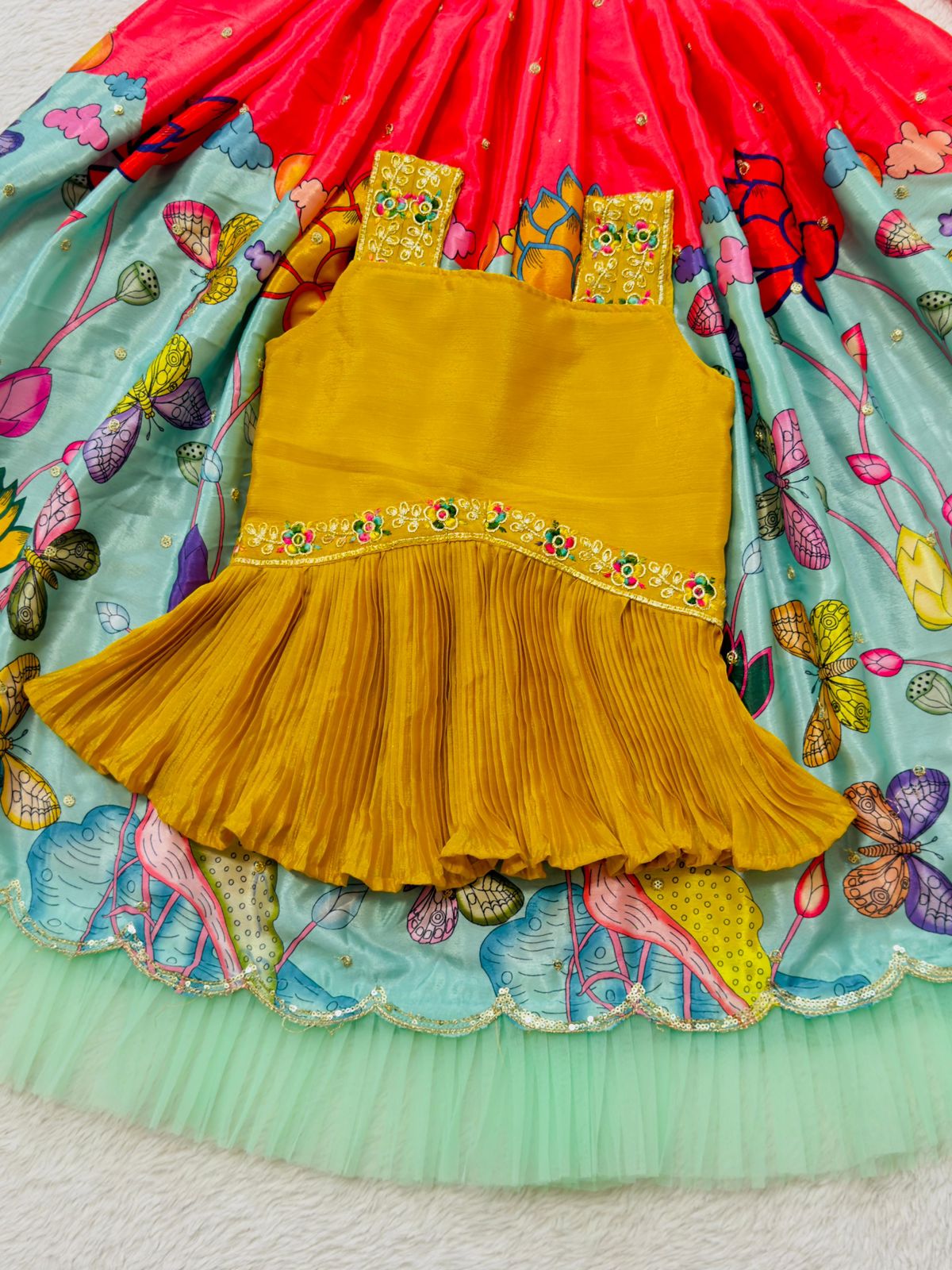 Product Image - Elegant Kalam Kari Kids Lehenga Set - Chinon Silk Embroidered Ethnic Wear