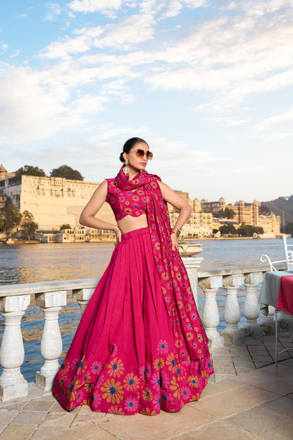 Product Image - Designer Floral Printed Lehenga Choli in Tussar Silk for Festive & Wedding Wear