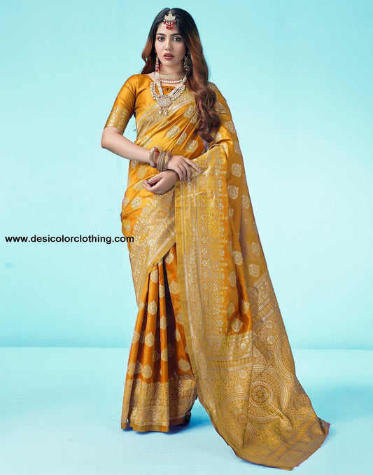 Turmeric Yellow Jacquard Silk Saree