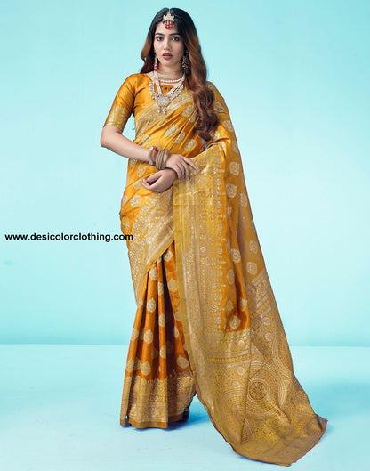 Turmeric Yellow Jacquard Silk Saree