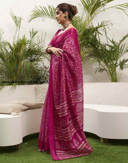 Rani Pink Cotton Printed Saree