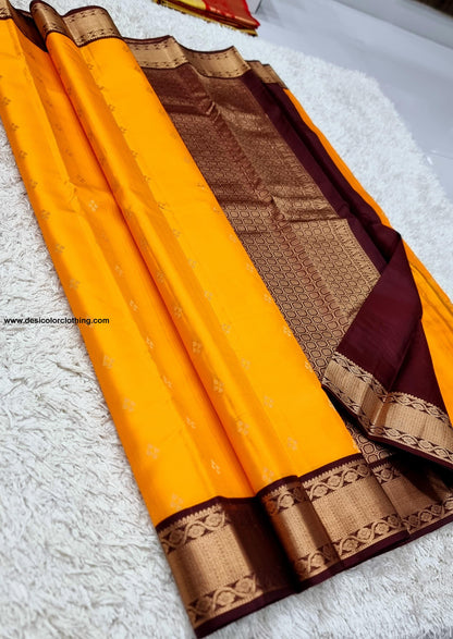 Kanchipuram 100% Pure Korvai Pattern Gold Zari Silk Saree